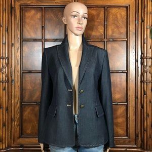 Kasper Carmel Coat of Arms Silken Denim Contrast Stitch Blazer